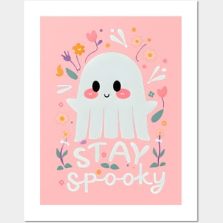 Stay Spooky Cute Ghost with Flowers Posters and Art